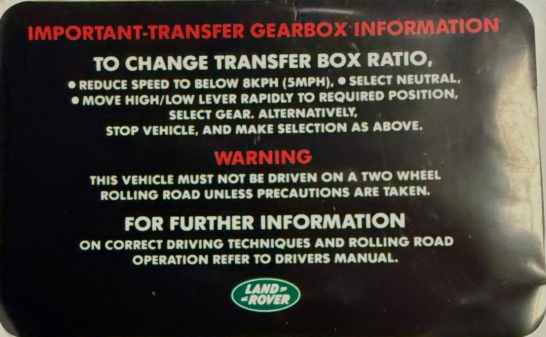 Plate Instruction Manual Range Rover Classic